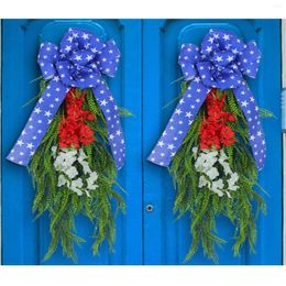 Decorative Figurines American Independence Day Garland Door Hanging Holiday Bow Rattan Ring Window Scene Wall Ornaments Christmas Balls