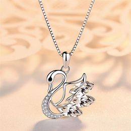 Sterling Silver Swan Pendant Necklace Locket Silver Chain Nature Amethyst Swan Charm Pendant Jewelry Gift for Girlfriend226o