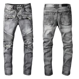 Designer Luxury Mens Jeans Brand Washed Design Grey Slim-leg Denim Pants Fashion Club Clothing Male Hip Hop Skinny Motorcycle Bike2567