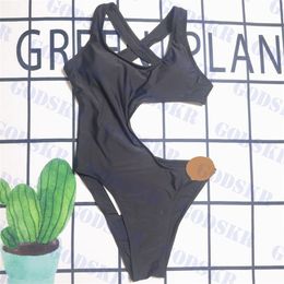 Womens Hollow Bikini Designer Logo Swimwear Black One Piece Swimsuit Ladies Sexy Bathing Suit259K