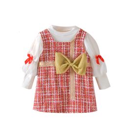 Girl s Dresses Girls Dress 2023 Spring Western Style Sweet Baby Princess Skirt Children s Plaid Small Fragrance Suit 230915