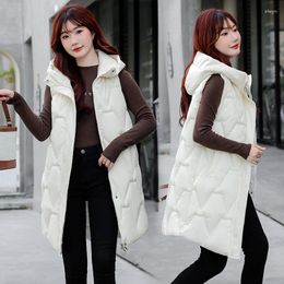 Women's Vests 2023 Winter Cotton Vest Women Warm Coat Hooded Long Sleeveless Jacket Overcoat Loose Waistcoat