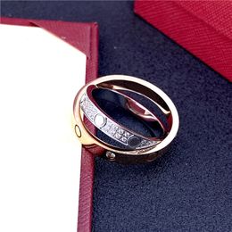 Top 10A Love Ring Mens Designer Screw Rings Couple Jewelry Titanium Steel Band Fashion Classic Gold Sier Rose Color Double Circle Diamonds Size 5-10