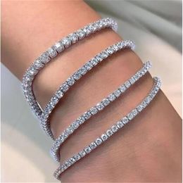 solid 925 sterling silver 4mm 18cm CZ tennis bracelet bangle for women wedding fashion Jewellery whole party gift300x