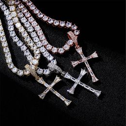 Mens Vintage Cross Pendant Necklace Micro Pave Cubic Zirconia with 18inch Zirconia Tennis Chain Hiphop Jewelry259j