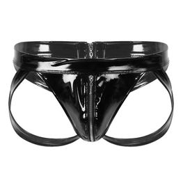 Underpants Mens Jockstrap Open BuPanties Low Rise Bulge Pouch Underwear Wetlook Patent Leather Back Cut Out Zipper Briefs207s