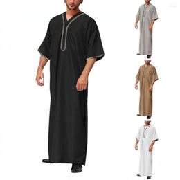 Ethnic Clothing Fashion Dubai Loose Robe Short Sleeve Long Shirt Men Muslim Sets Abaya Saudi Arabia Thobe For Pakistan Arabic