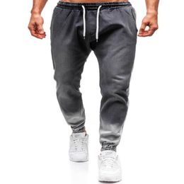 Trousers Male Stripe Washing Men Jeans Pants Casual Sports Beam feet Denim Jeans Autumn New Gray Blue246T