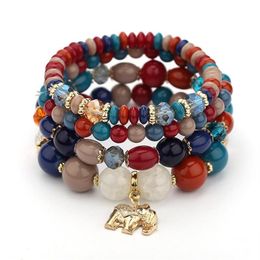 Beaded Strands Bohemian Glass Beads Beaded Bracelet Set For Women Ethnic Style Vintage Multi-layer Elephant Charm Bracelets2727