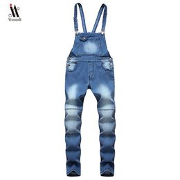 Hip hop Fashion Men's Ripped Jeans Jumpsuits Hi Street Distressed Denim Bib Overalls For Man Suspender Pants Size S-XXXL214f