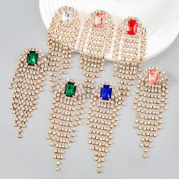 Dangle Earrings Multicolor Rhinestone Square Stone Long Tassel Geometric Banquet For Women Crystal Charm Big Drop Giftt