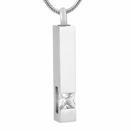 IJD9786 Cylinder 316L Stainless Steel Cremation Pendant Necklace Crystal Inlay Ashes Keepsake Urn Memory Necklace Pendant only270V