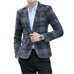 Men's Suits & Blazers Wool Vintage Mens Plaid Stylish Casual Wedding One Button Men Suit Jacket Groom Blazer Tweed Hommes Sli285R