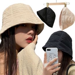 Wide Brim Hats Bucket selling Sun Hat Fashion Pleated Bubble Plaid Ladies Fisherman Breathable Allmatch Show Face Small Cap 230915