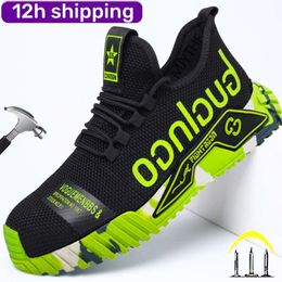 Dress Shoes Dian Sen Summer Men Work Safety Shoes Light Breathable Sneaker Steel Toe Non Slip Work Boots Mesh Construction Shoes 230915