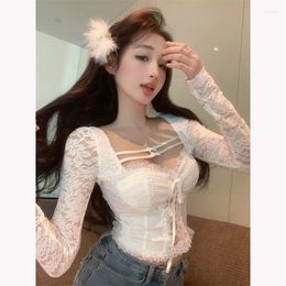 Women's Blouses Girl Sexy Long Sleeve Lace Shirt For Women 2023 Style Square Neck Short Top Vintage Clothes Shirts &