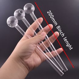 Big Size 20cm 8inch Glass Oil Burner Pipe Hookahs Spoon Pyrex Hand Pipes for Smoking Accessories Tobacco Tool 100pcs