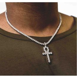 Egyptian Ankh Key Necklaces Rhinestones Crystal Cross Iced Out Pendant and Hip Hop Bling Iced Out Chains Mens Jewelry263Q