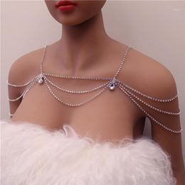 Fashion Unique Rhinestone Shoulder Chain Wedding Bridal Jewellery Sexy Shoulder Body Chain Bling Crystal Water Drop Necklace1222R