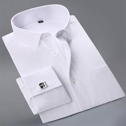 Whole- 2020 New French Cuff Button Men Dress Shirts classic Long Sleeve Formal Business Fashion Shirts camisa masculina Cuffli232T