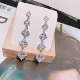 Dangle Earrings Fashion Shinny Cubic Zirconia Water Drop Bride Earring Brincos Square Party Jewellery Femm E-769