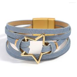 Charm Bracelets ALLYES Fashion Hollow Metal Star Blue Leather Bracelet For Women Simple Multilayer Wrap Party Jewellery Gifts