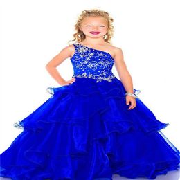 Beautiful little girl beauty pageant dress one shoulder beads dress PROM dress custom size 2 4 6 8 10 12 14225S