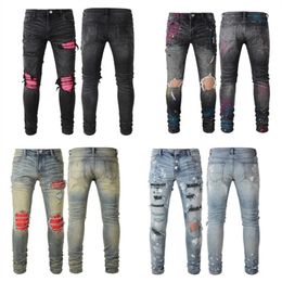 Designer black cargo pants Jeans for Man Biker jeans Mens Ripped Slim Stretch Skinny Distressed Motorcycle Denim Fit Hip Hop Strai239y