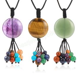 Natural Stone Round Pendant Necklaces 7 Chakras Tissel Beads Charm Necklace for Man Women Jewellery Halloween Gift