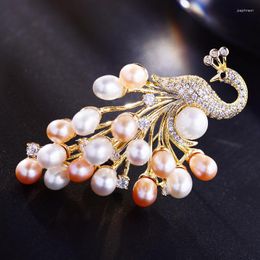 Brooches OKILY Delicate Zircon Luxe Nature Pearl Peacock Broochpin For Women Bird Jewellery Pins And Broche Accessories