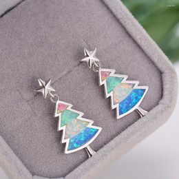 Dangle Earrings Christmas Tree Stud For Women Men Silver Rose Gold Colour White Blue Fire Opal Wedding Cute Star Studs Jewellery