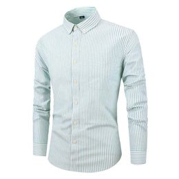 Striped Shirt Men Oxford Men's Long Sleeve Shirt Light Color Fashion Match Sweatwear Be Yourself Fit Formal Dress-Shirt Cloth3249