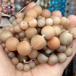 Beads Natural Stone Light Champagne Druzy Agates Loose Spacer Round For Jewellery Making 6-12MM DIY Bracelet Accessories Wholesale