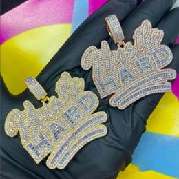 Hip Hop Iced Out Letter Hustle Hard Pendant Necklace Can Fit 12MM Cuban Chain Men's Necklace