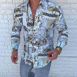 Autumn lapel 3D printing hawaiian shirts chemise casual slim fit hombre top youth man long sleeved shirt uomo clothing218C