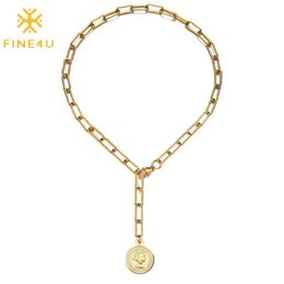 Pendant Necklaces FINE4U N777 Dainty Paperclip Choker For Women Round Coin Necklace Handmade Jewelry Gift2879
