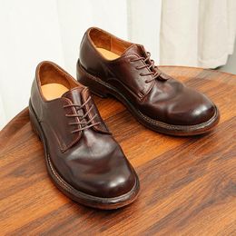 Dress Shoes Retro Genuine Leather Platform Mens Derby Luxury Handmade Quality Soft Cow Casual Business Social Man