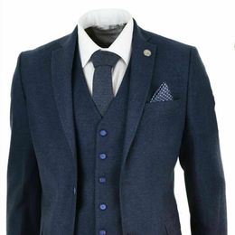 Mens Wool Tweed Peaky Blinders Suit 3 Piece Authentic 1920s Tailored Fit Classic Prom Suit Jacket Pants Vest231e