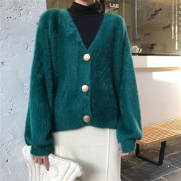 New design women's v-neck single breasted mohair wool knitted soft warm sweater cardigan coat plus size MLXLXXL casacos3036