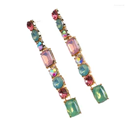 Dangle Earrings Colourful Geometric Crystal Glass Long For Women 2023 Vintage Luxury Pendant Jewellery Party Gift Y2k Accessories