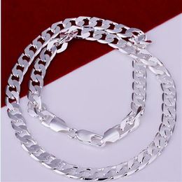 925 Sterling Silver plated 7mm 16'' 18'' 20 22'' 24'' Flat Chain Necklace Mens N287V