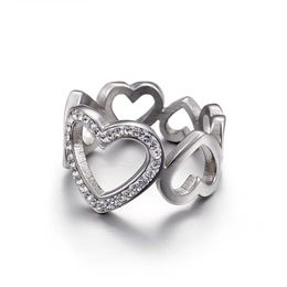 Fashion gold silver plated wide bands ring version stainless Hollow Heart Love Women rings quality jewelry208n