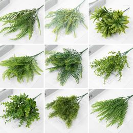 Decorative Flowers 5/7 Fork Artificial Plants Green Grass Ferns Eucalyptus Leaves Fake Flower Plant For Home Wedding Decoration Table Decor