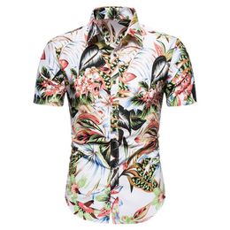 Men Shirt Summer Blouse Male Fashion Hawaiian Printed Flower Social Dress Short-sleeved Shirt Loose Stylish Beach Wear Men Tops206l