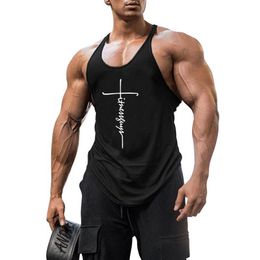 Men's Tank Tops Gym Stringer Top Mens Bodybuilding Clothing Cotton Sleeveless Shirt Man Fitness Vest Singlet Sportwear Workou208n