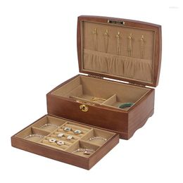 Jewelry Pouches Wooden Box With Lock Key For Women Natural Wood Lockable Antique Girls Organizer Boxes Built In Necklace