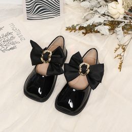 Sneakers Children Leather Shoes for Girls Black Flat School Party Wedding Fashion Kids Princess Classic with Butterfly knot 230915