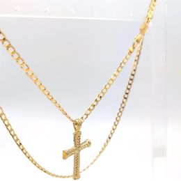 24 K REAL GOLD FILLED CROSS PENDANT NECKLACE Curb LENGTH CHAIN 60 CM258G