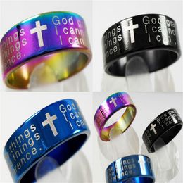 25pcs Colour Mix Serenity Prayer Stainless Steel Cross rings Men Women Fashion Rings Whole Religious Jesus Jewellery Lots241K