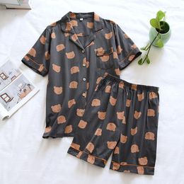 Women's Sleepwear Sexy Women Pyjamas Sets Cotton Print Nightgown 2PCS Nightwear Casual Shirt&Shorts Pyjamas Suit Summer Home Clothing Sleep